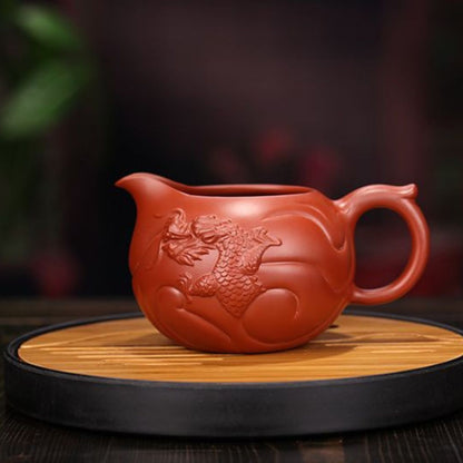 Handmade Yixing Purple Clay Fair Cup 300ml - Dahongpao Fish to Dragon Gongfu Tea Pitcher