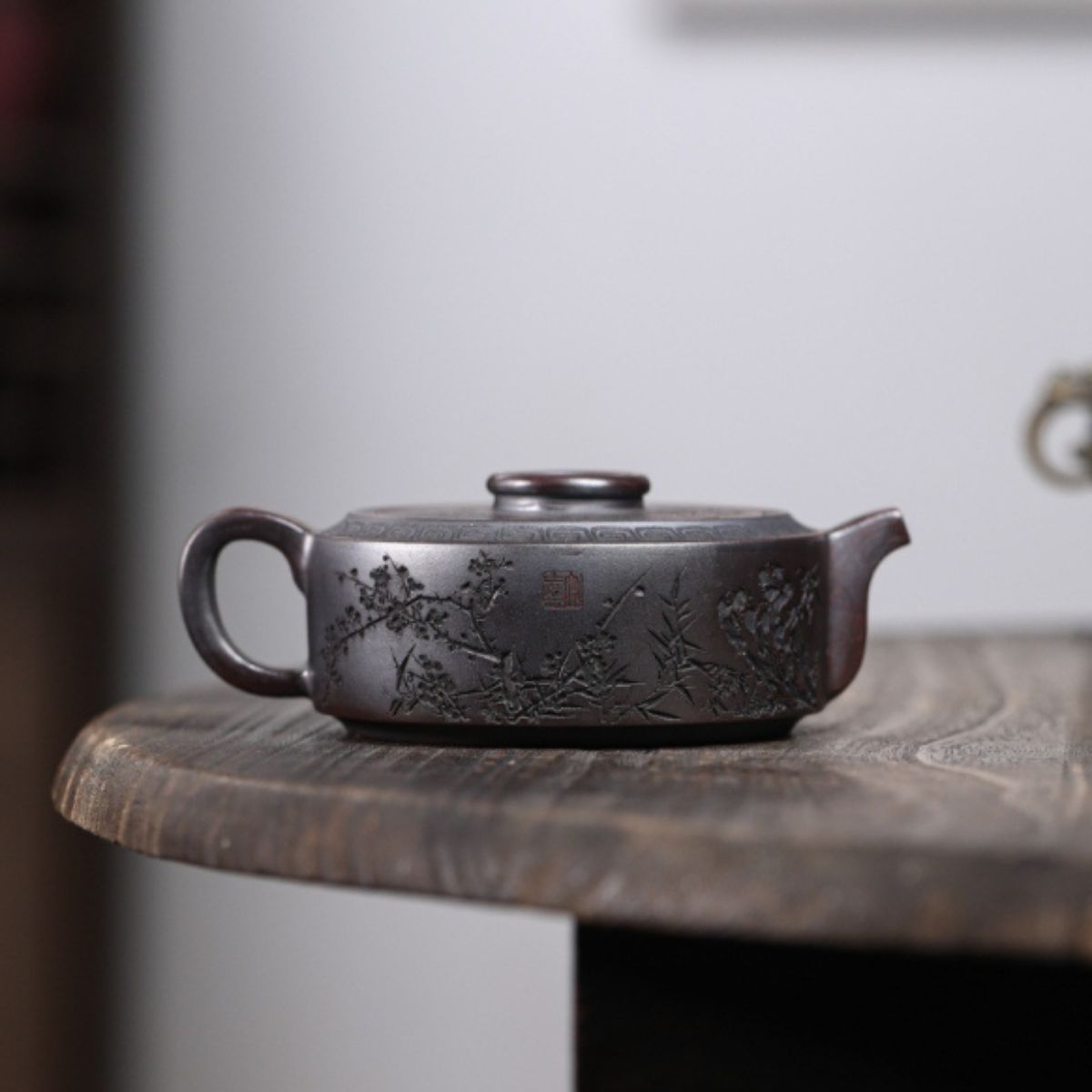 Yixing Purple Clay Teapot "Giant Wheel" 180ml - Handmade Ancient Bronze Clay