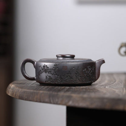 Yixing Purple Clay Teapot "Giant Wheel" 180ml - Handmade Ancient Bronze Clay
