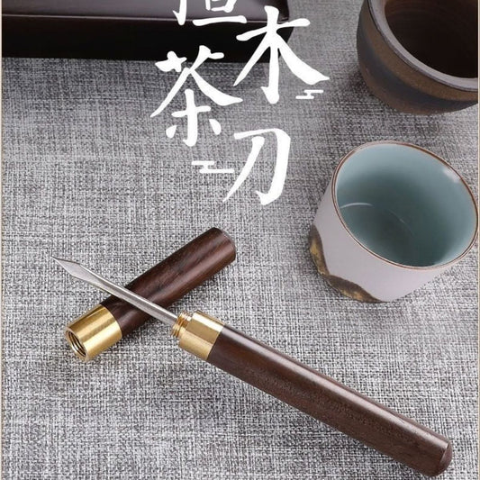 Ebony Wood Tea Knife - Handcrafted Pu-erh Cake Breaker with Brass & Stainless Steel