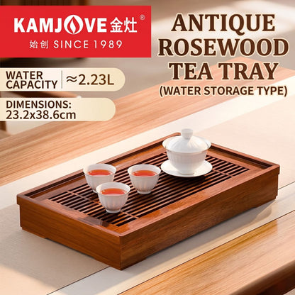 KAMJOVE Sheng Fu Tea Tray – Wet-Style Gongfu Tea Board with 2.23L Water Reservoir | 38.6×23.2cm