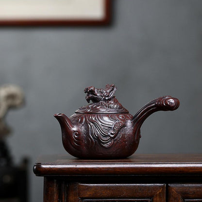 Handmade Yixing Purple Clay Teapot 450ml - Original Ancient Red Clay Coiling Dragon Zisha Gongfu Tea Pot