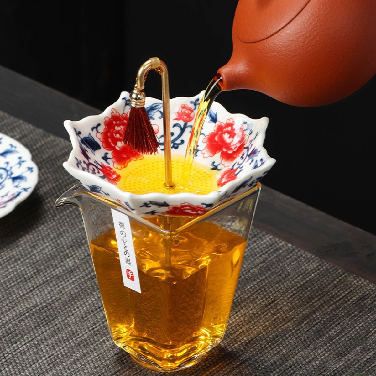 Umbrella Tea Strainer Set | Blue & White Porcelain or Red Peony | Gongfu Tea Accessory