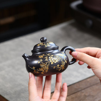 Gold-Painted Plum Blossom Zisha Teapot – Shihuang Clay, 230ml