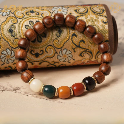 Black Pear Wood Five Elements Bracelet – Wu Xing Mala Bead Bracelet for Balance, Grounding & Positive Energy