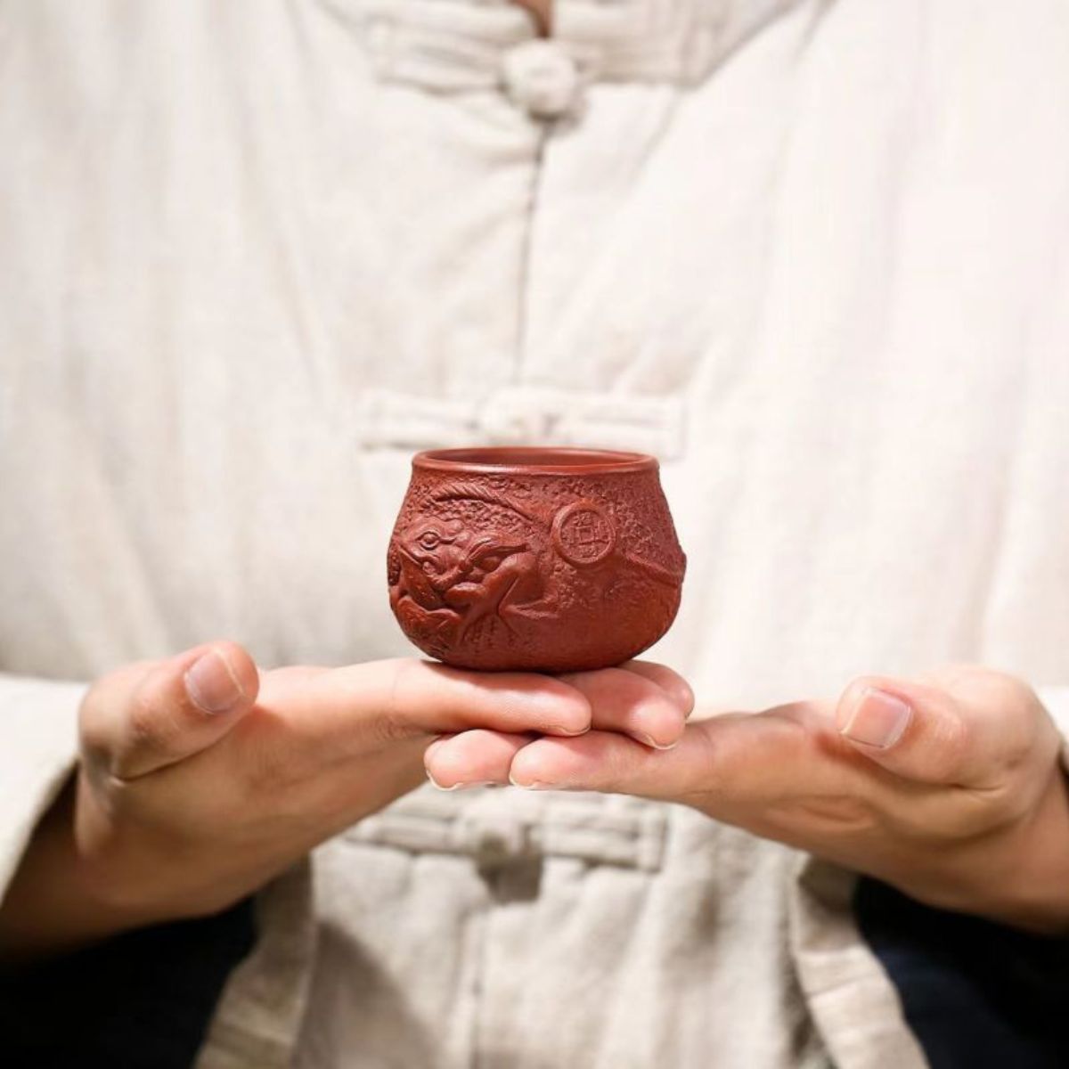 Handmade Yixing Purple Clay Tea Cup 80ml - Dahongpao Zao Red Clay Golden Toad Master Cup
