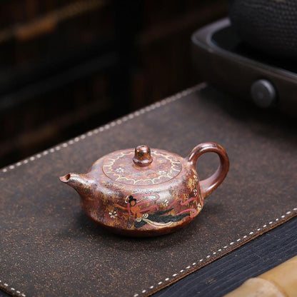 Dunhuang Flying Apsaras Curved Teapot - Wood-Fired Duanni Clay 240ml by Master Artisan