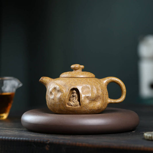 Yixing Zisha Teapot — Damo Gongchun | Original Mine Dragon Bone Gold Sand | Handcrafted 320cc Gongfu Teapot