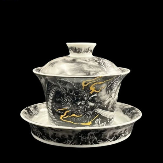 Jingdezhen Antique Ink-Clay Dragon Gongfu Tea Set – Lóng Téng Zhì Yǔ | 5-Piece