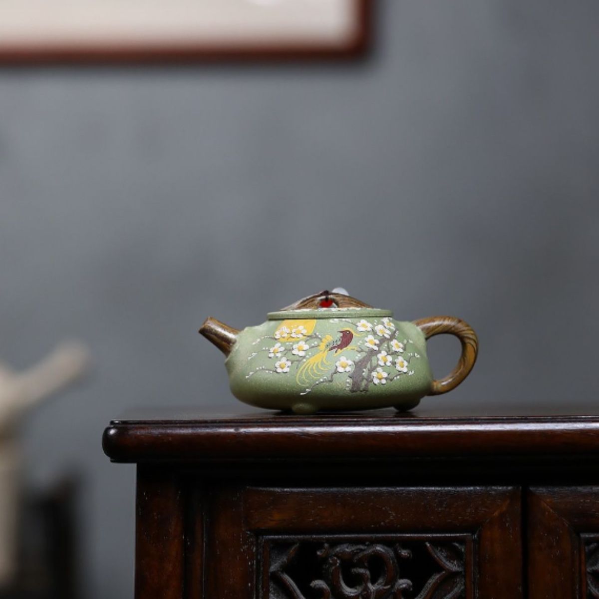 Yixing Purple Clay Teapot - Magpies on Plum Blossom 200ml