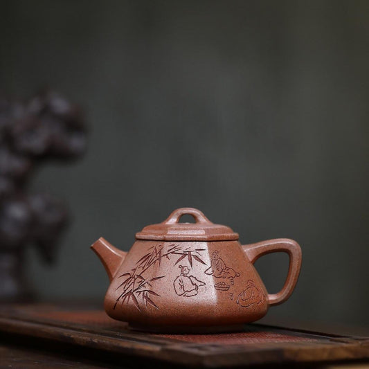 Octagonal Stone Ladle Yixing Teapot - Cloud Mist Agarwood Clay 280ml