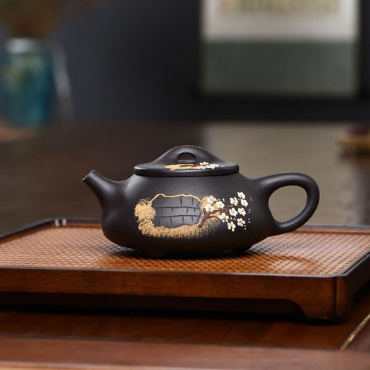 Handmade Yixing Purple Clay Teapot 220ml - Original Black Clay Plum Blossom Shipiao Zisha Gongfu Tea Pot