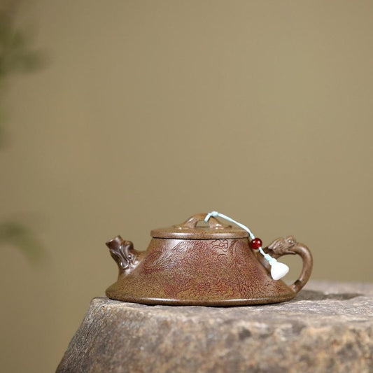 Auspicious Dragon Ladle Yixing Teapot - Cloud Mist Agarwood Clay 180ml