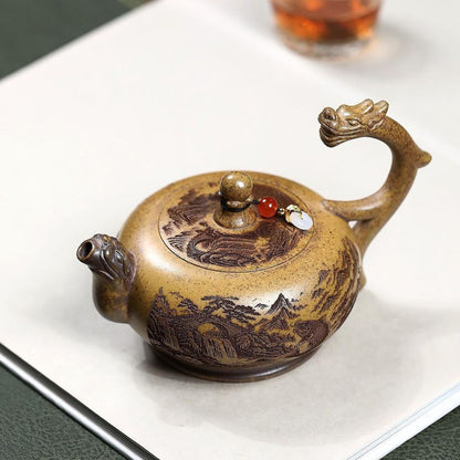 Yixing Purple Clay Teapot 280ml - Dragon Gate Handle Lift Zisha Gongfu Tea Pot