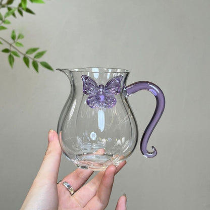 Purple Butterfly Glass Tea Pitcher – 280ml | Heat-Resistant Gongfu Tea Fairness Cup