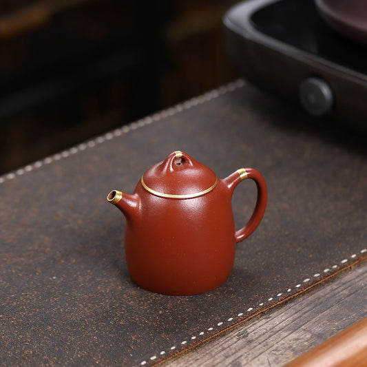 Gold-Accented Qin Quan Zisha Teapot – Da Hong Pao Clay, 170 ml