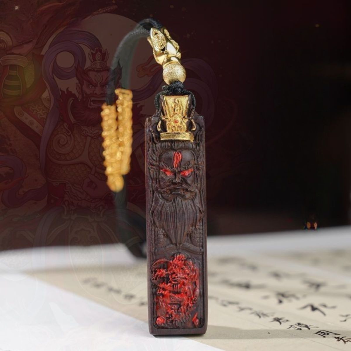 Thunder-Struck Jujube Wood Wang Lingguan Pendant | Taoist Guardian of Integrity & Righteousness