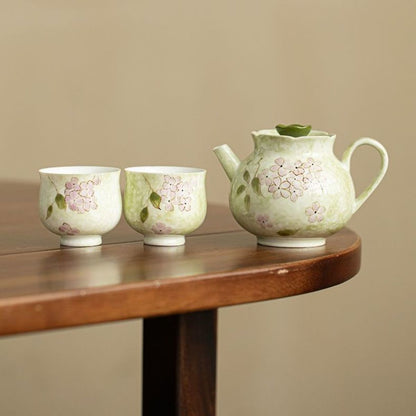 Hydrangea Bloom Ceramic Tea Set – 1 Teapot & 2 Cups