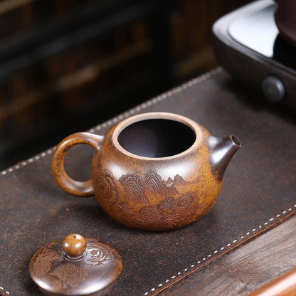 Handmade Yixing Purple Clay Teapot 620ml - Wood-Fired Dragon Bone Gold Sand Xi Shi Gongfu Tea Pot