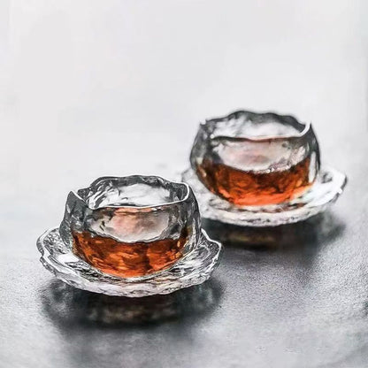 Liu Li Night Jade Tea Cup Set – 2 Cups & 2 Saucers | 50ml Crystal Glass Tasting Cups