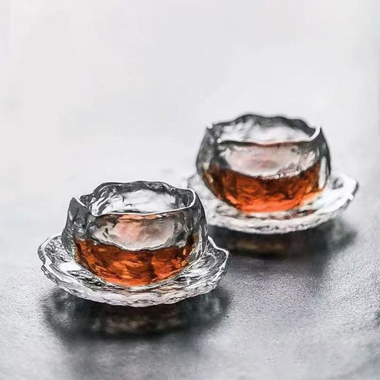 Liu Li Night Jade Tea Cup Set – 2 Cups & 2 Saucers | 50ml Crystal Glass Tasting Cups