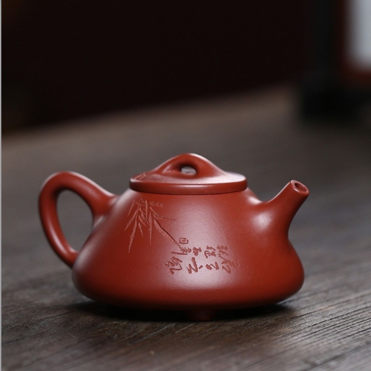 Semi- Hand "Bamboo Shadow" Yixing Purple Clay Teapot 200cc-Hand Painted