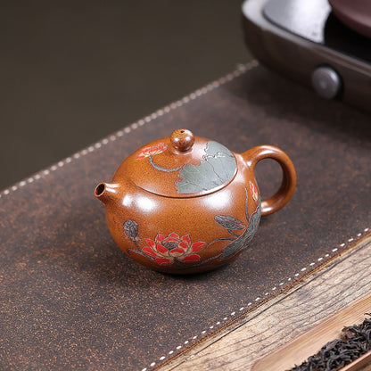Hexiang Xishi Yixing Teapot & Master Cup Set — Fire-Glazed Golden Duanni, 450ml | Gift Set