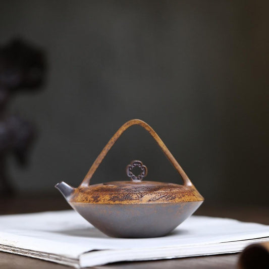 Buddha Lamp Handled Yixing Teapot - Longgu Golden Sand Clay 220ml