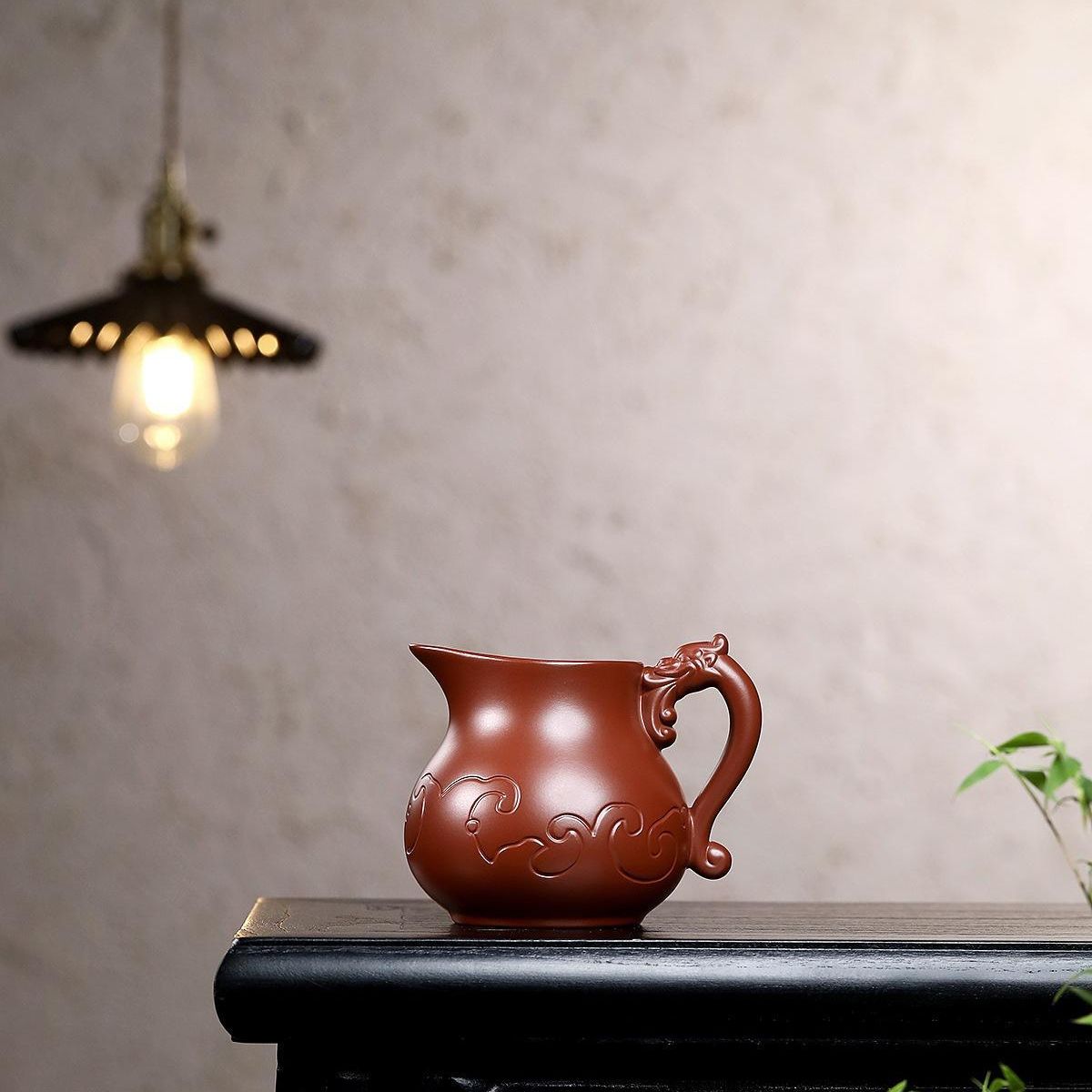 Handmade Yixing Purple Clay Fair Cup 330ml - Dahongpao Dragon Pattern Carved Tea Pitcher