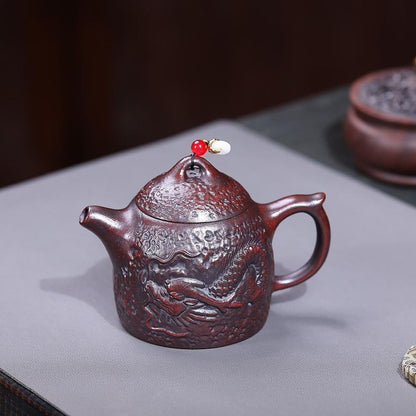Yin Long Qin Quan Yixing Teapot | Raw Tie Xue Hong Sha Iron-Red Clay | Handcrafted 260ml