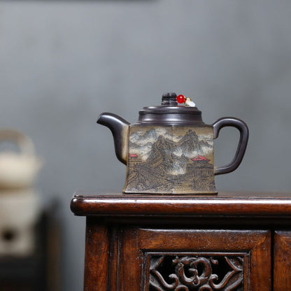 Yixing Purple Clay Teapot "Hexagonal Golden Bell" 320ml - Handmade Zisha Gongfu Tea Pot