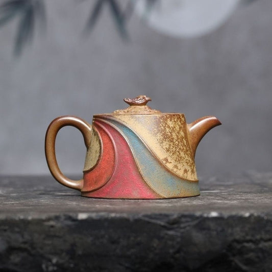 Yixing Zisha Teapot Premium 290ml - Duan Ni Clay Wood-Fired Silk Road Hand-Painted