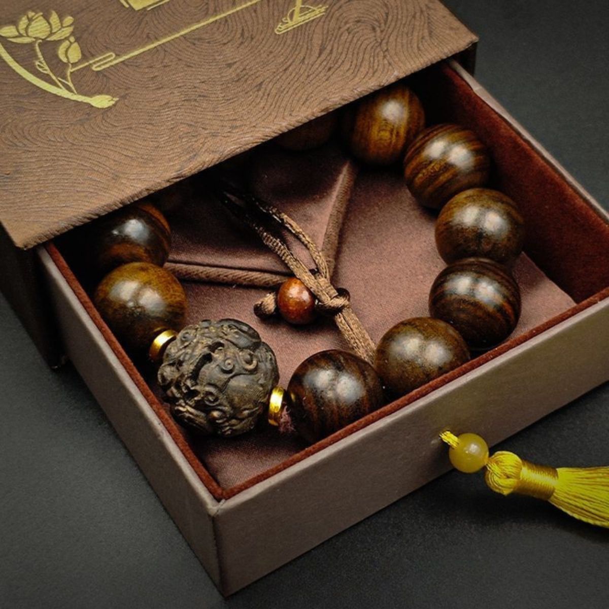 Pixiu Beaded Bracelet in Zitan-Style Wood | Wealth & Protection Talisman