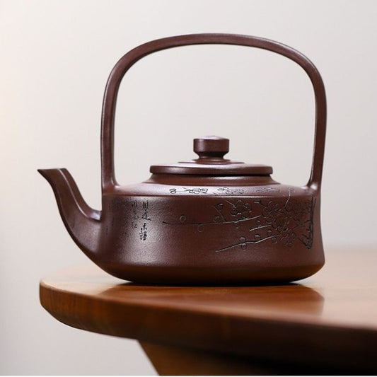 Raised Wall Handled Yixing Teapot by Liu Ruming - 100-Mesh Purple Clay 370ml
