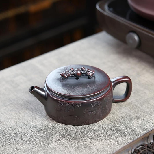 Chang Le Wei Yang Yixing Teapot | Raw Gu Wu Ni Ancient Dark Zisha Clay | Handcrafted 230ml