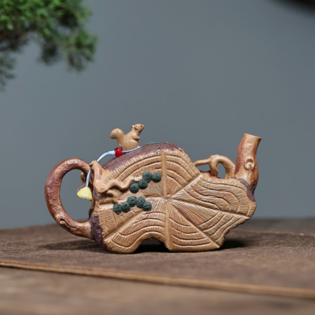 Biomimetic Squirrel & Tree Stump Yixing Teapot - Aged Duanni Clay 230ml