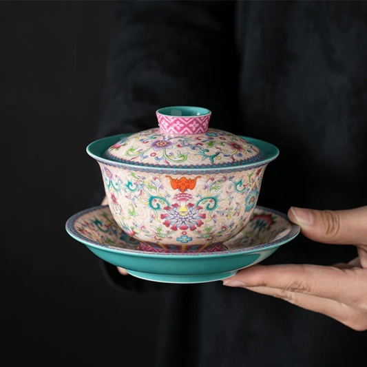 Famille Rose Floral Gaiwan Tea Set