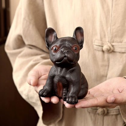 Purple Pottery Bulldog Tea Pet Figurine