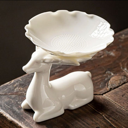 Mutton-Fat Jade Porcelain Tea Strainer Set | 3 Base Styles