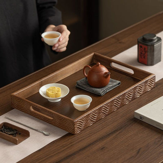 Ripple Handle Rectangular Serving Tray – Tea Tray, Pastry Plate & Storage Organizer | 3 Sizes