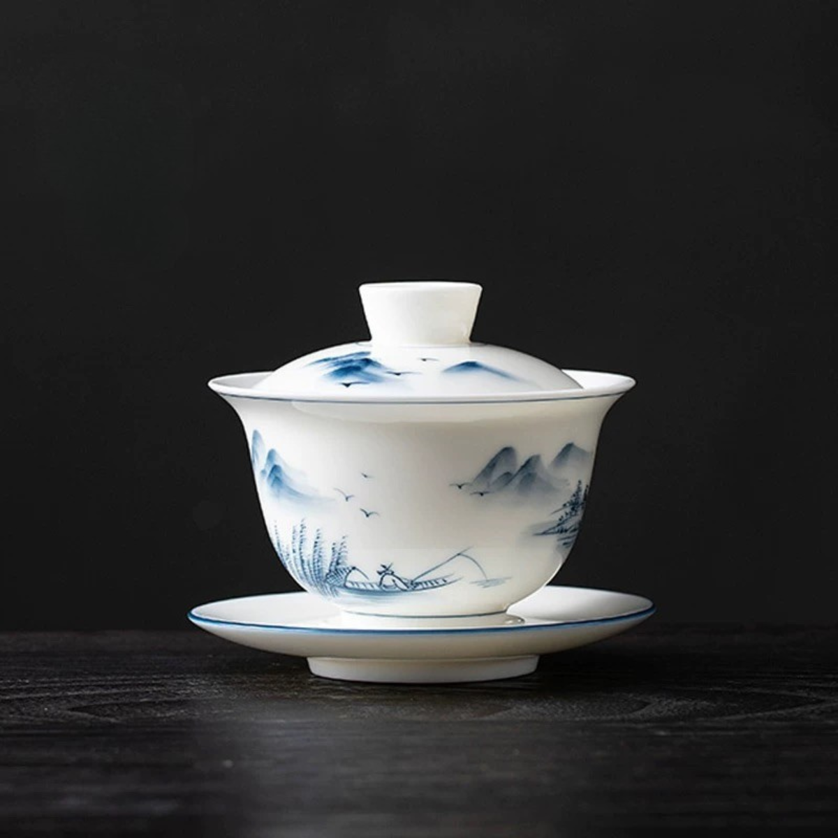 Jingdezhen Landscape Painting Gaiwan Tea Set