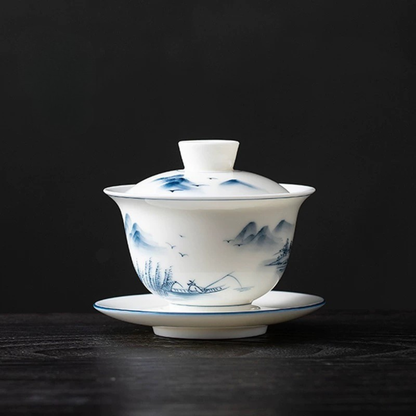 Jingdezhen Landscape Painting Gaiwan Tea Set