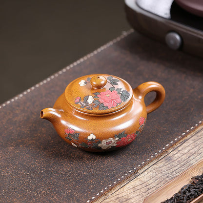 Mudan Fanggu Yixing Teapot — Fire-Glazed Golden Duanni, 450ml | Gift Set