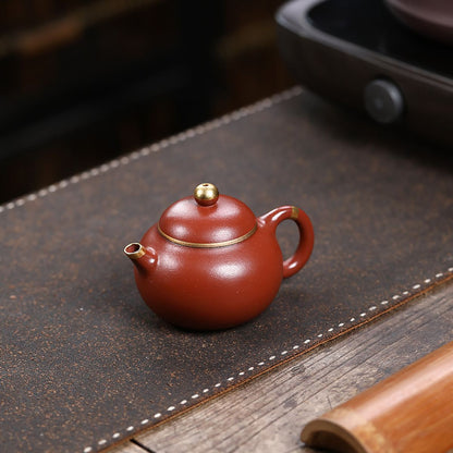 Gold-Accented Wendan Zisha Teapot – Da Hong Pao Clay, 160 ml