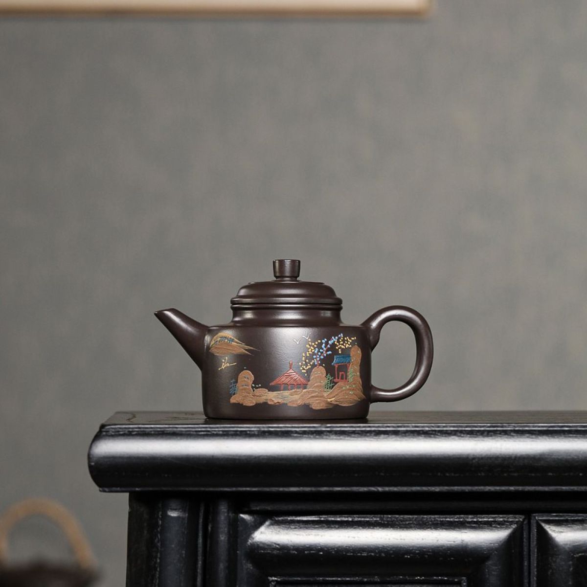 Yixing Purple Clay Teapot 260ml - Black Clay Sword Spout De Zhong Zisha Pot