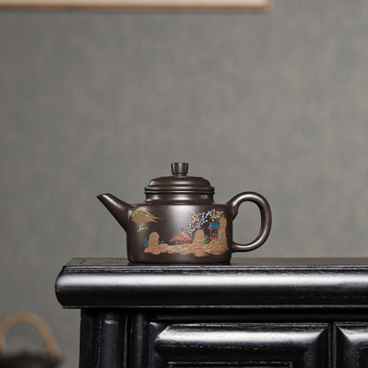 Yixing Purple Clay Teapot 260ml - Black Clay Sword Spout De Zhong Zisha Pot