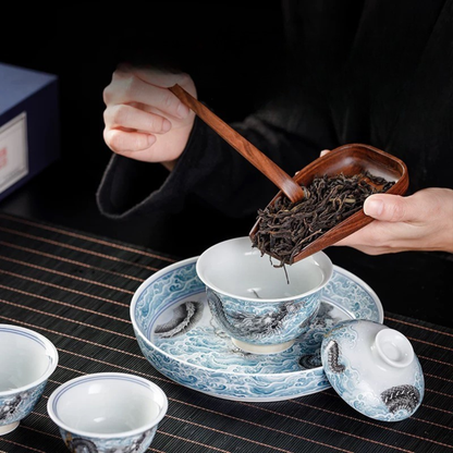 Blue and White Sea Dragon Gaiwan Tea Set