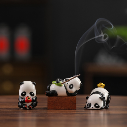 Ceramic Panda Tea Pet & Incense Holder with Base