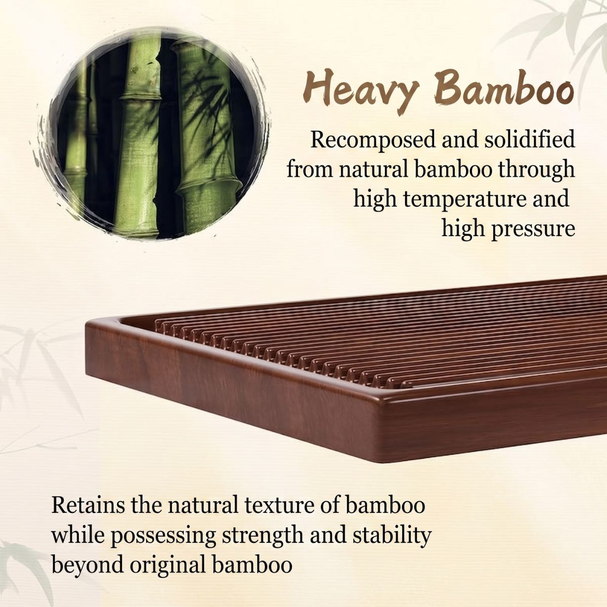KAMJOVE Heavy Bamboo Tea Tray – Dual-Use Dry & Wet Gongfu Tea Board | 40×26cm