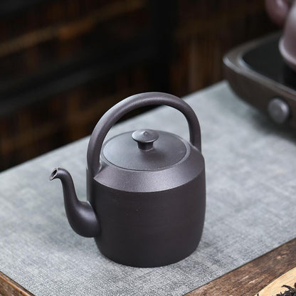 Handmade Yixing Purple Clay Boiling Kettle 700ml - Original Black Clay Handle Teapot for Stove Brewing